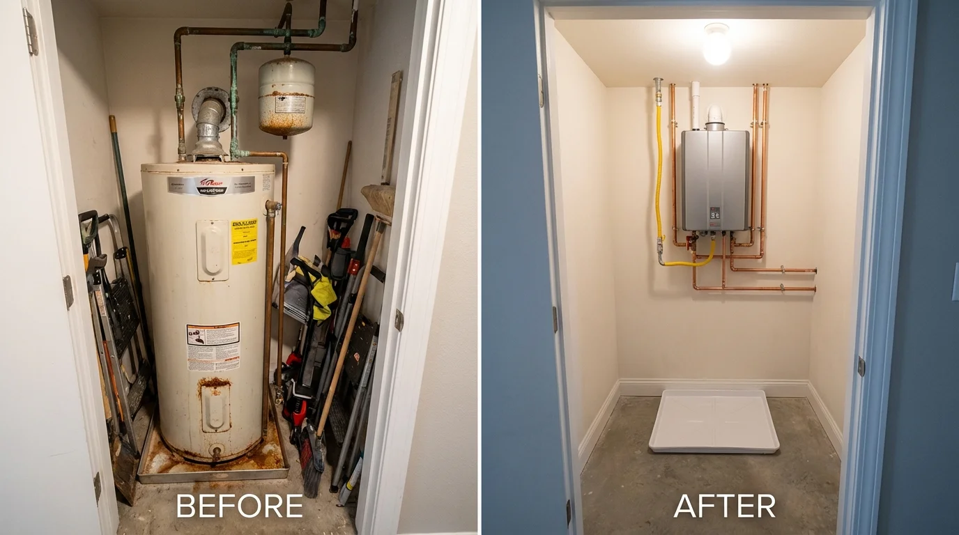 Tank water heater versus wall-mounted tankless unit comparison for Colfax, IL homeowners